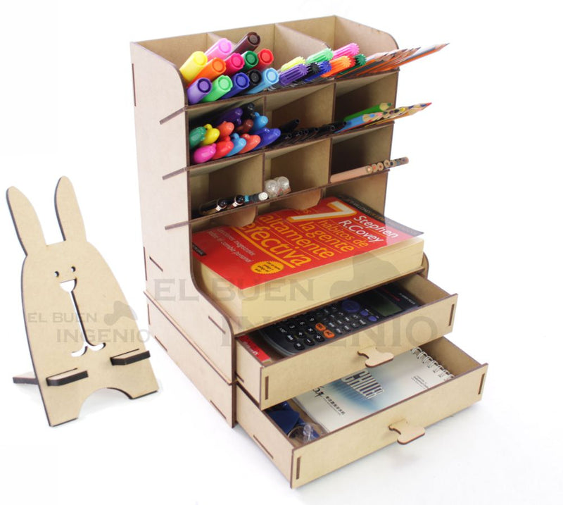 Organizador de escritorio con base para celular Conejo Dos cajones N1-2