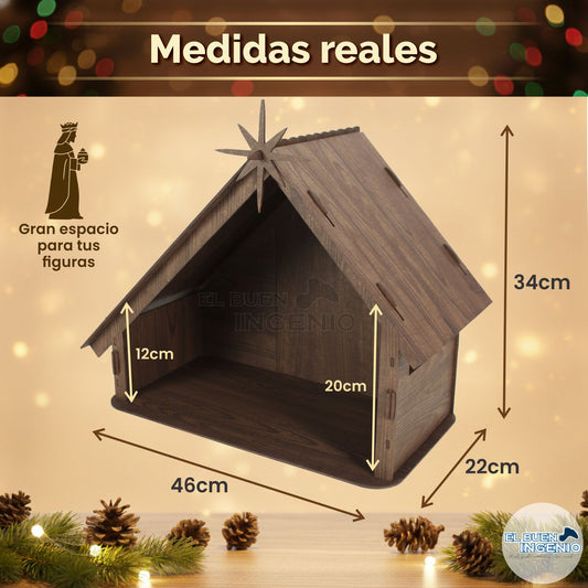 Pesebre Navideño Artesanal Madera Nacimiento Portal de Belén Casa Decoración Navideña