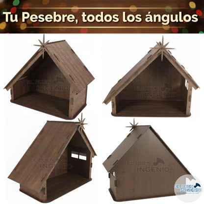 Pesebre Navideño Artesanal Madera Nacimiento Portal de Belén Casa Decoración Navideña