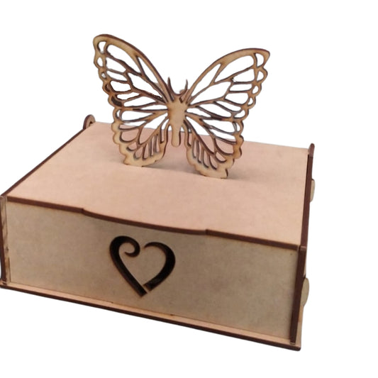 Caja De Madera Para Regalo Con Tapa Mariposa Cajita De Madera Desarmada