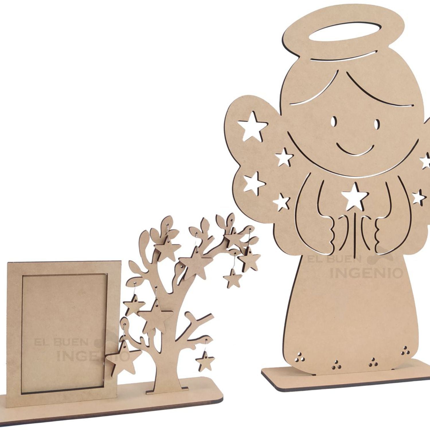 Adorno Centro de Mesa Angelito con Arbol Estrellas Bautizo Baby Shower