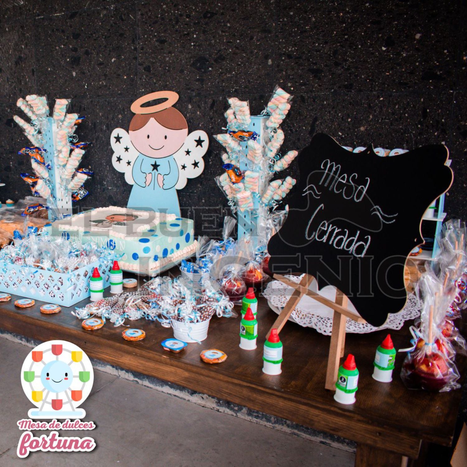 Adorno Centro de Mesa Angelito con Arbol Estrellas Bautizo Baby Shower