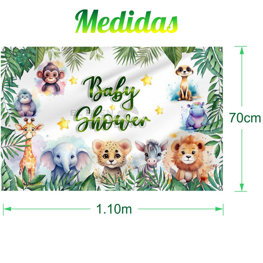 Lona impresa decoración fiesta mesa de dulces tema Baby Shower Safari Jungla