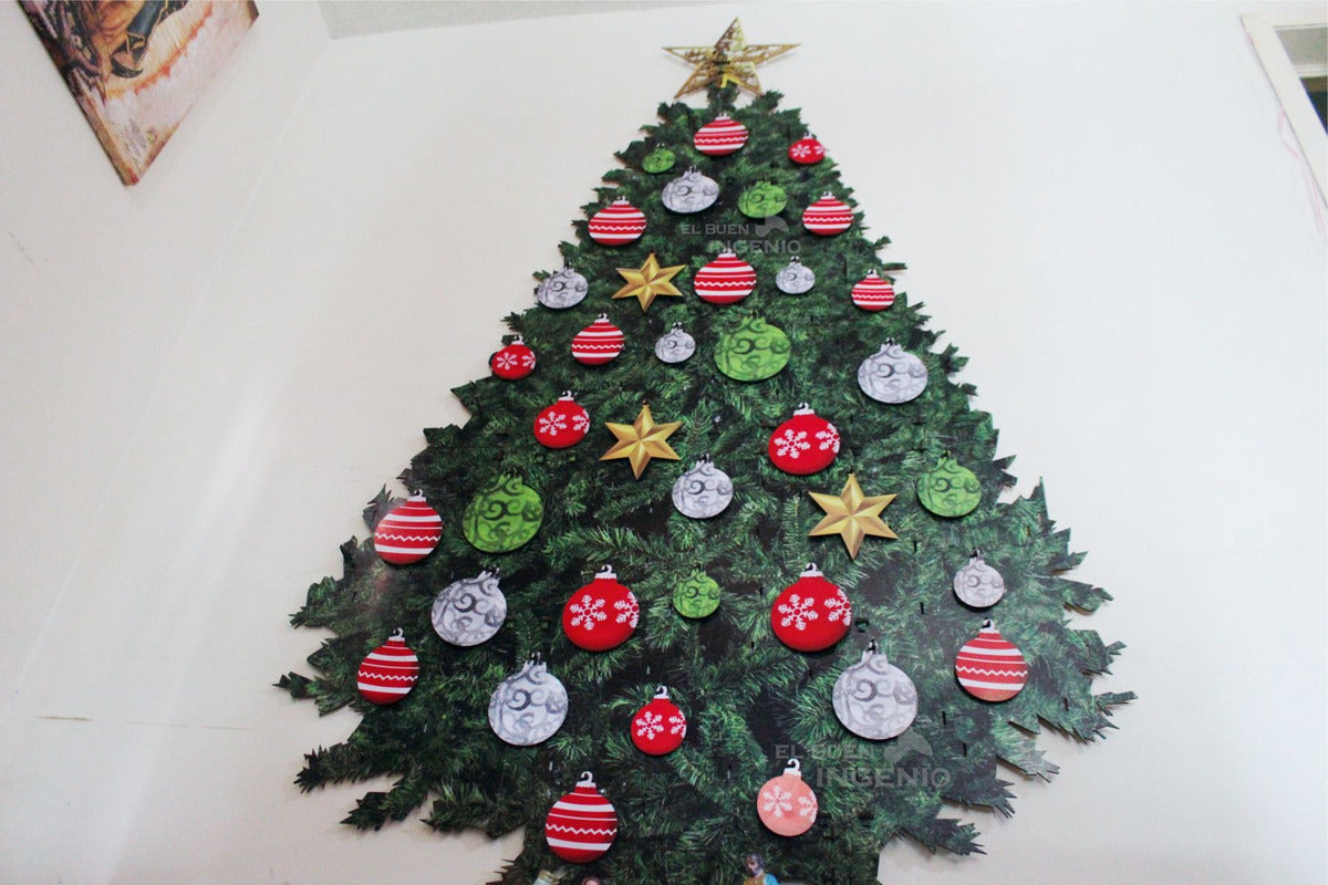 Árbol De Navidad De Pared Colgante Con Esferas Y Estrella