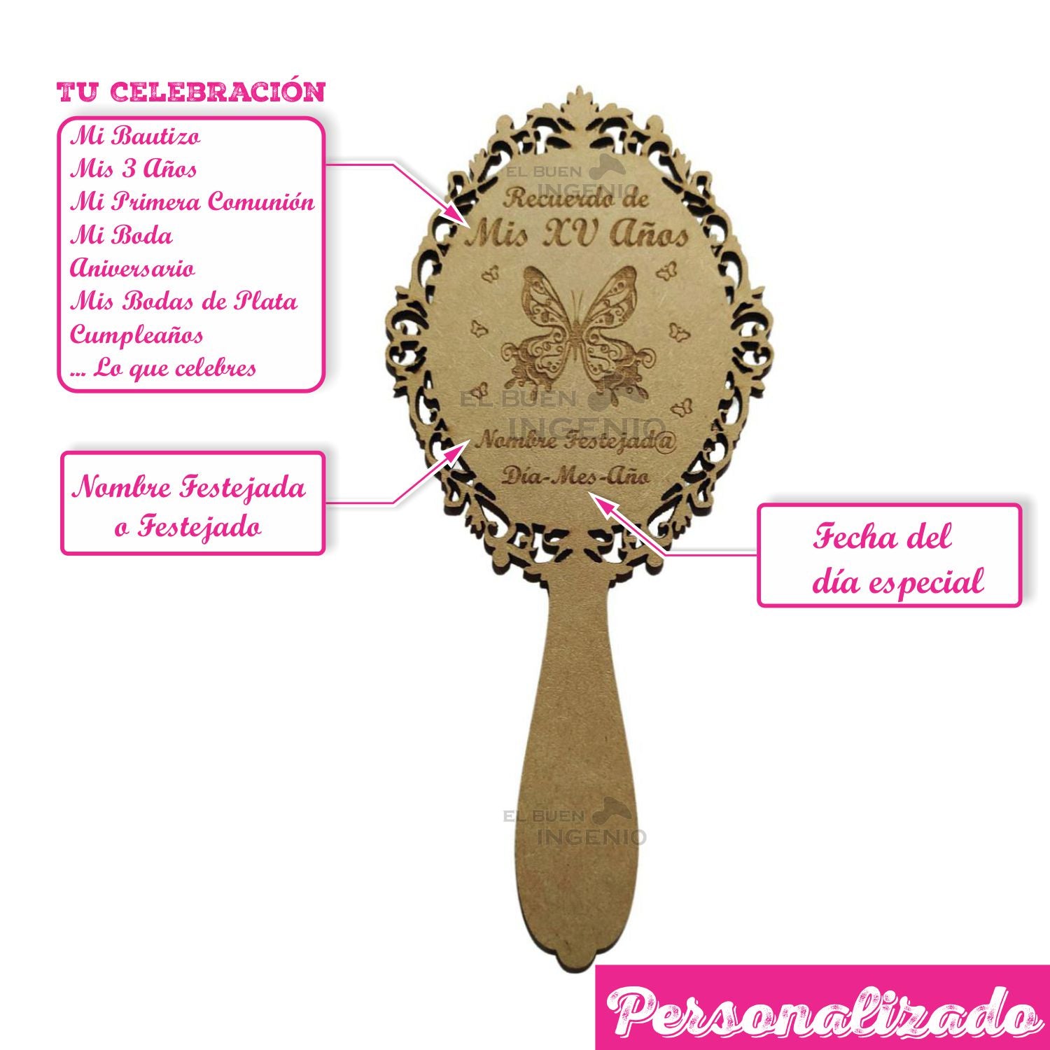 Recuerdo bautizo XV boda Espejo con Grabado