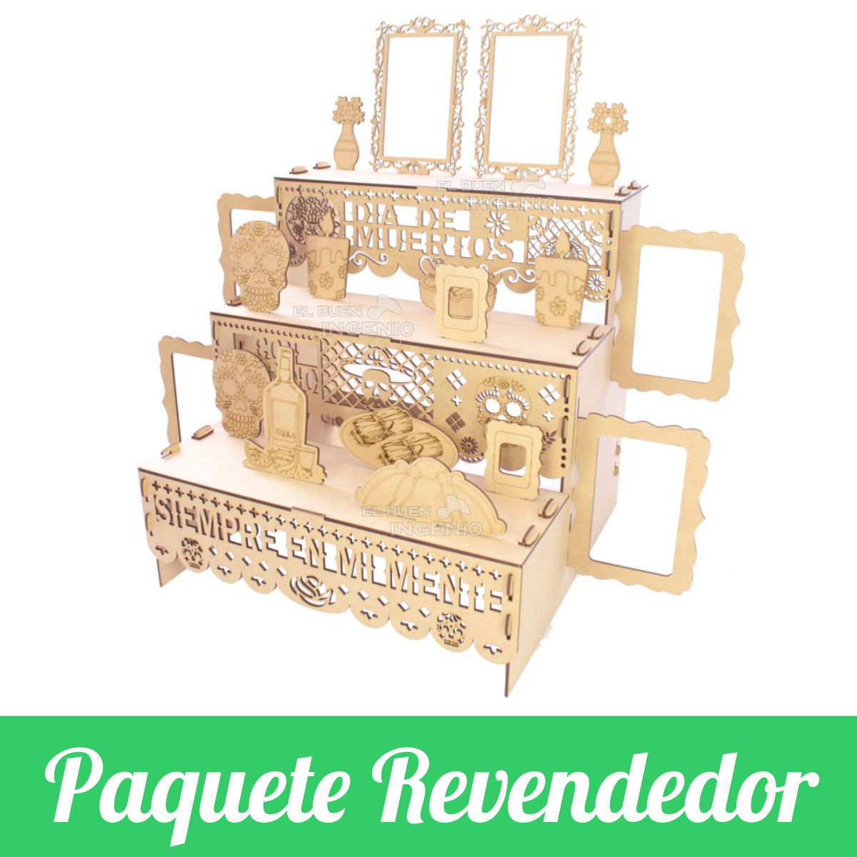 Paquetes Revendedor Mayorista Ofrenda Día De Muertos Madera TRES ESCALONES MDF Altar Con Decoración Y Adornos