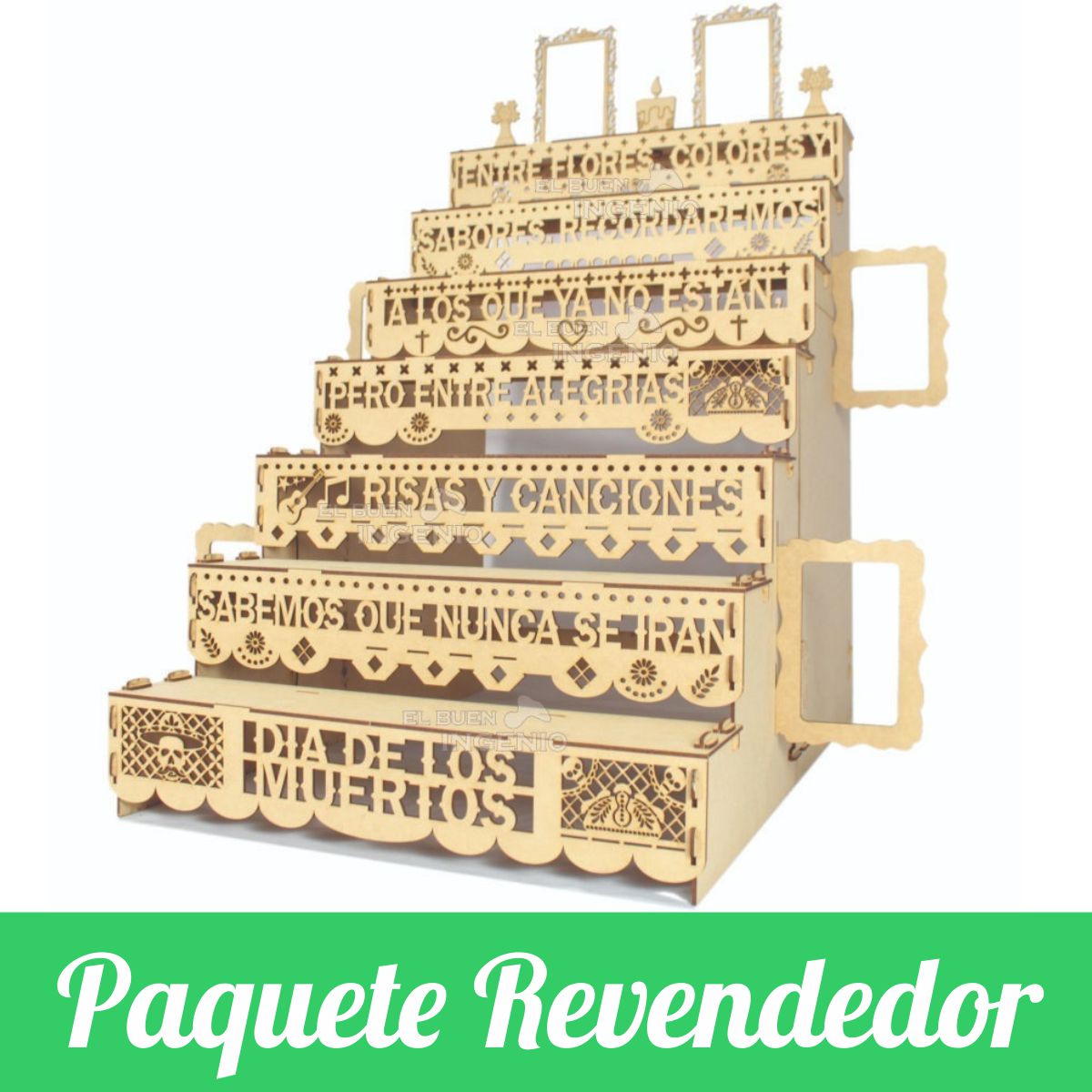 Paquetes Revendedor Mayorista Ofrenda Día De Muertos Madera SIETE ESCALONES Altar Con Decoración Y Adornos con Frase