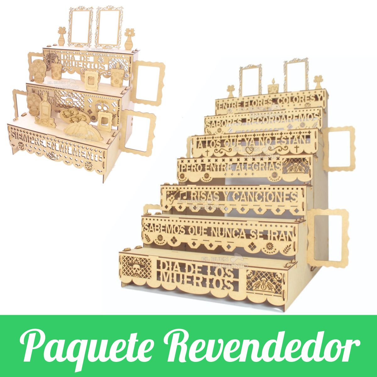 Paquetes Revendedor Mayorista Ofrendas Día De Muertos Madera OFRENDA DE TRES ESCALONES + OFRENDA SIETE ESCALONES