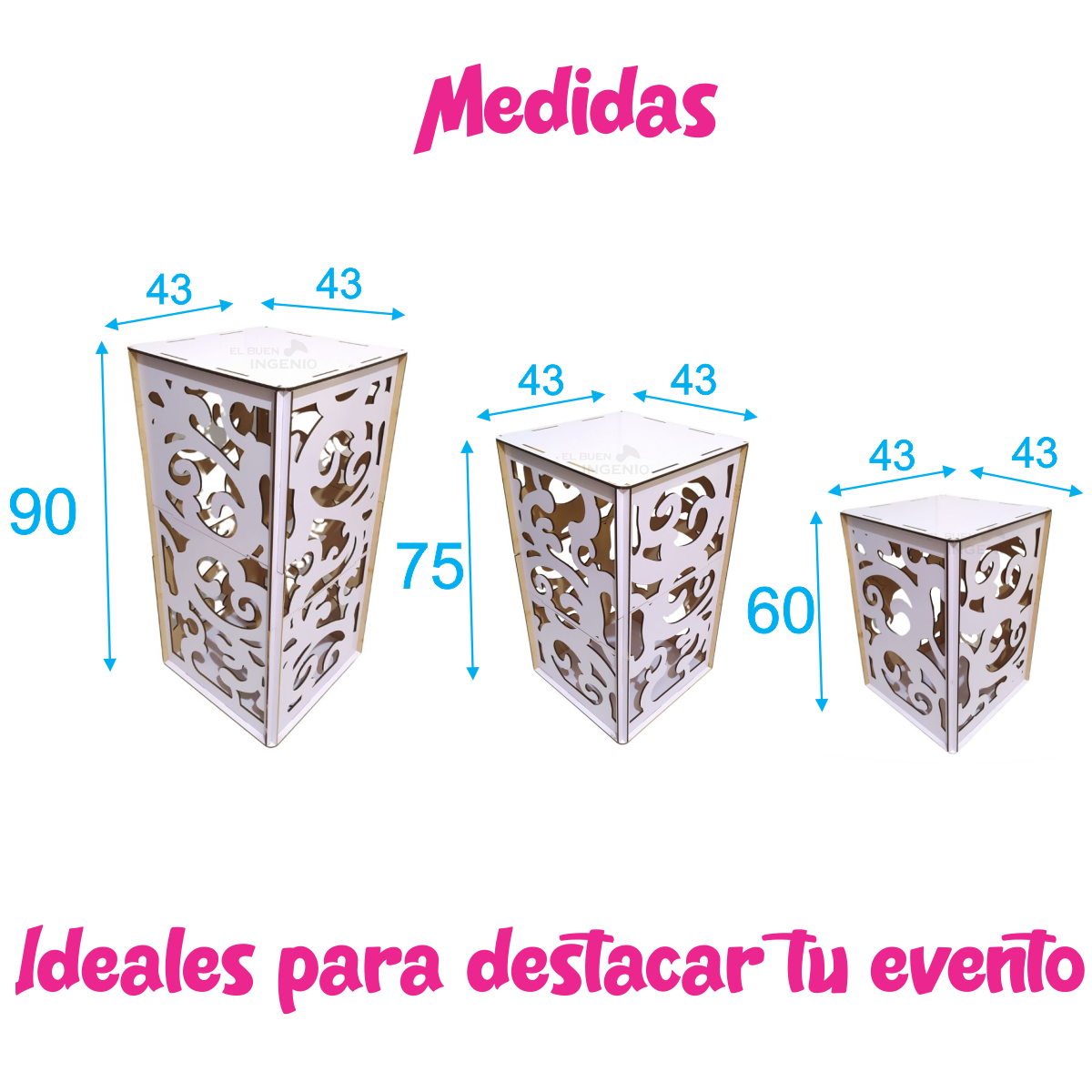 Cilindros Cuadrados Candy Bar Armables Para Mesas De Dulces 1 Cara Blancos Exhibidores