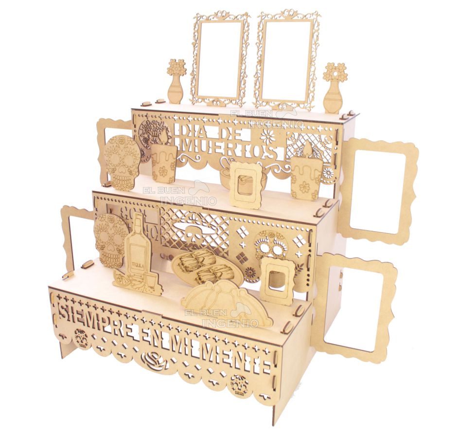 Paquetes Revendedor Mayorista Ofrenda Día De Muertos Madera TRES ESCALONES MDF Altar Con Decoración Y Adornos