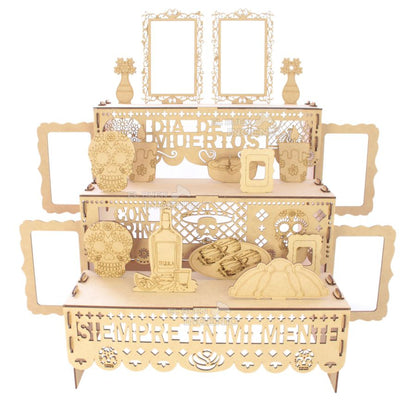Paquetes Revendedor Mayorista Ofrenda Día De Muertos Madera TRES ESCALONES MDF Altar Con Decoración Y Adornos
