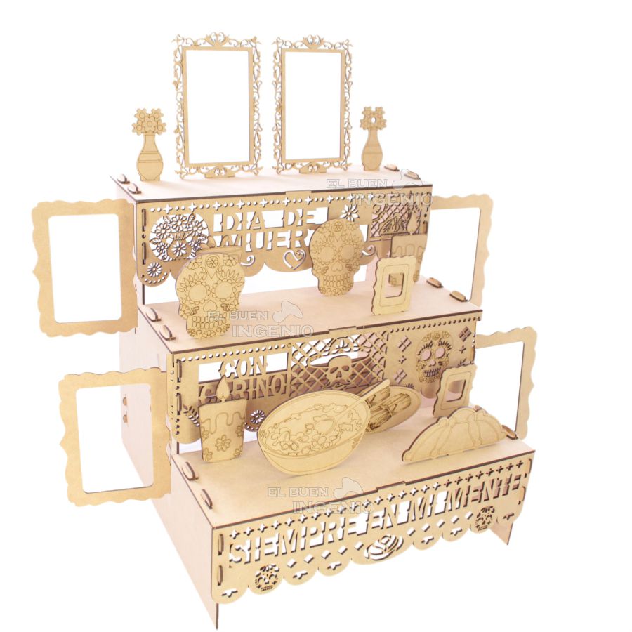 Paquetes Revendedor Mayorista Ofrenda Día De Muertos Madera TRES ESCALONES MDF Altar Con Decoración Y Adornos