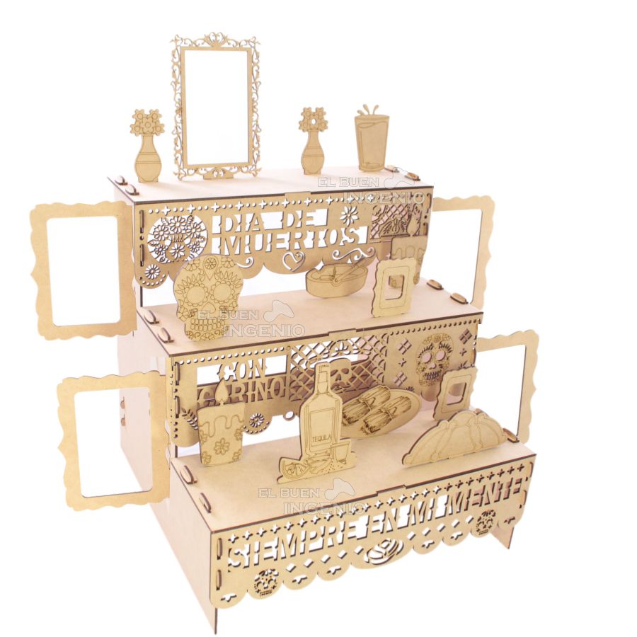 Paquetes Revendedor Mayorista Ofrenda Día De Muertos Madera TRES ESCALONES MDF Altar Con Decoración Y Adornos