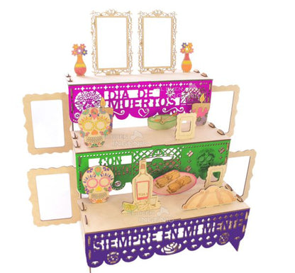 Paquetes Revendedor Mayorista Ofrenda Día De Muertos Madera TRES ESCALONES MDF Altar Con Decoración Y Adornos