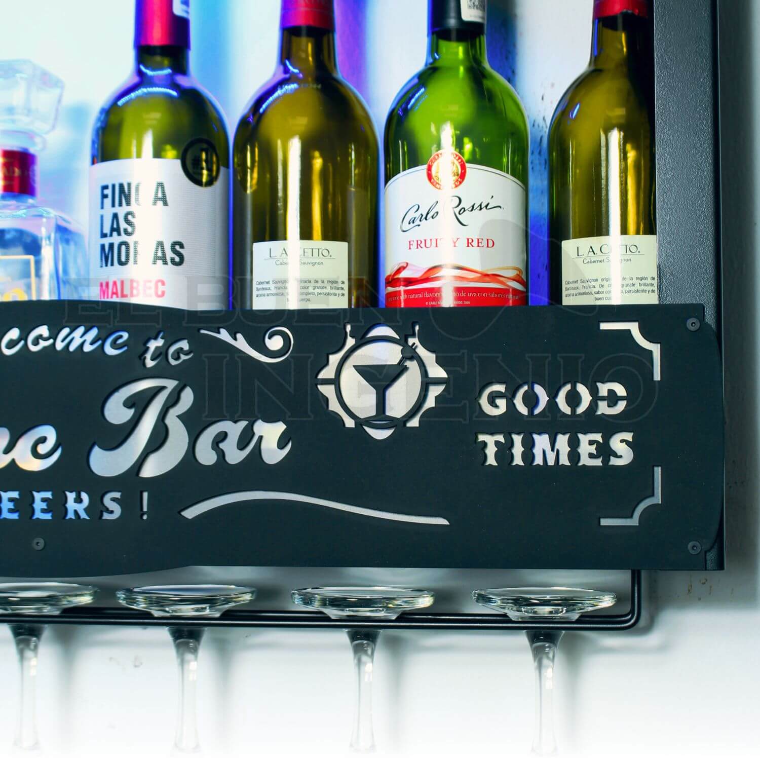 Cantina Moderna Repisa Flotante Bar Leds Porta Cava Vinos Armable