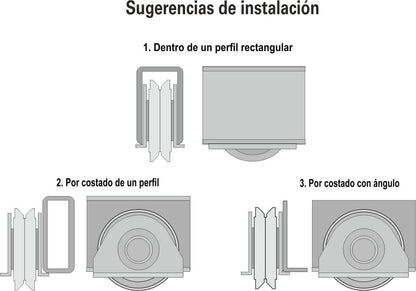 Par Ruedas Rodajas Portones 5cm Base Placa Canal V Capacidad 75kg
