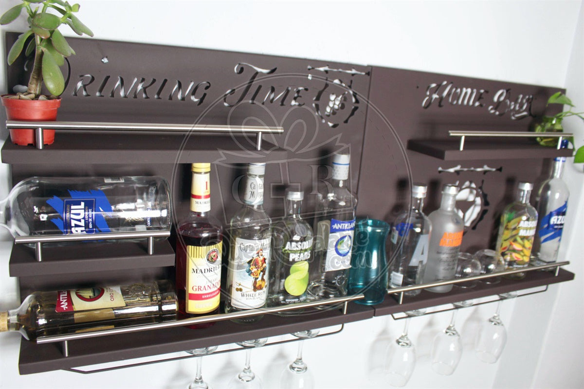 Bar Cantina Moderna Dos Piezas Repisa Cantinera Cava Porta Vinos Metalica