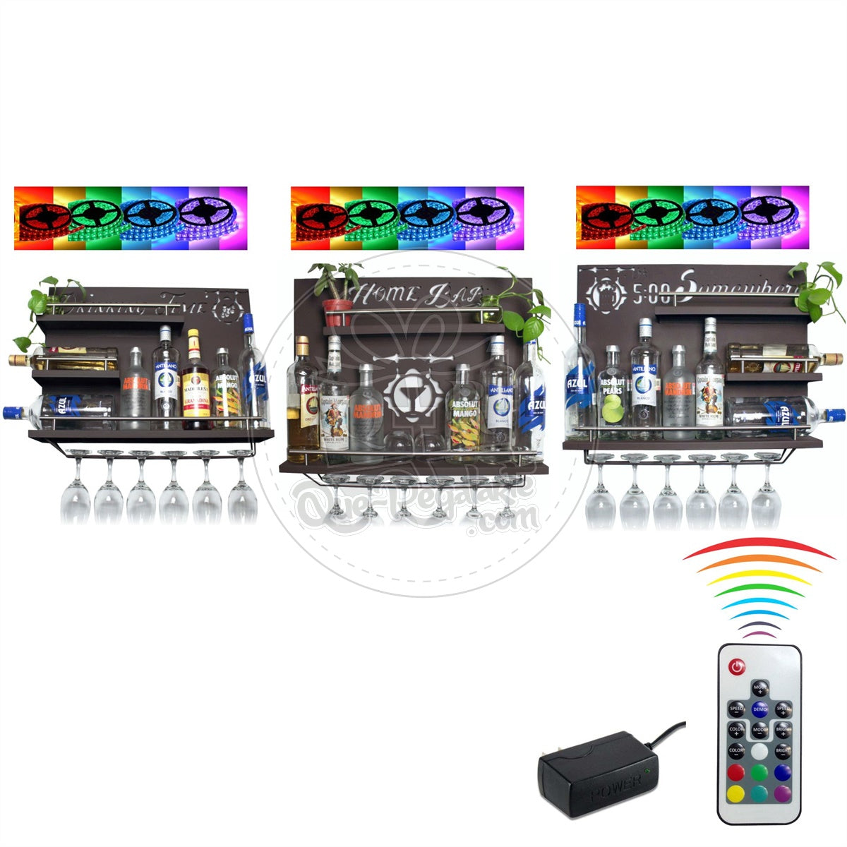 Cantina Led Bar Iluminacion Multicolor Cantinera Kit Tres Piezas Iluminadas