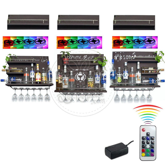 Personalizada Cantina Led Bar Iluminacion Multicolor Cantinera Kit Tres Piezas Iluminadas mas combo de repisas