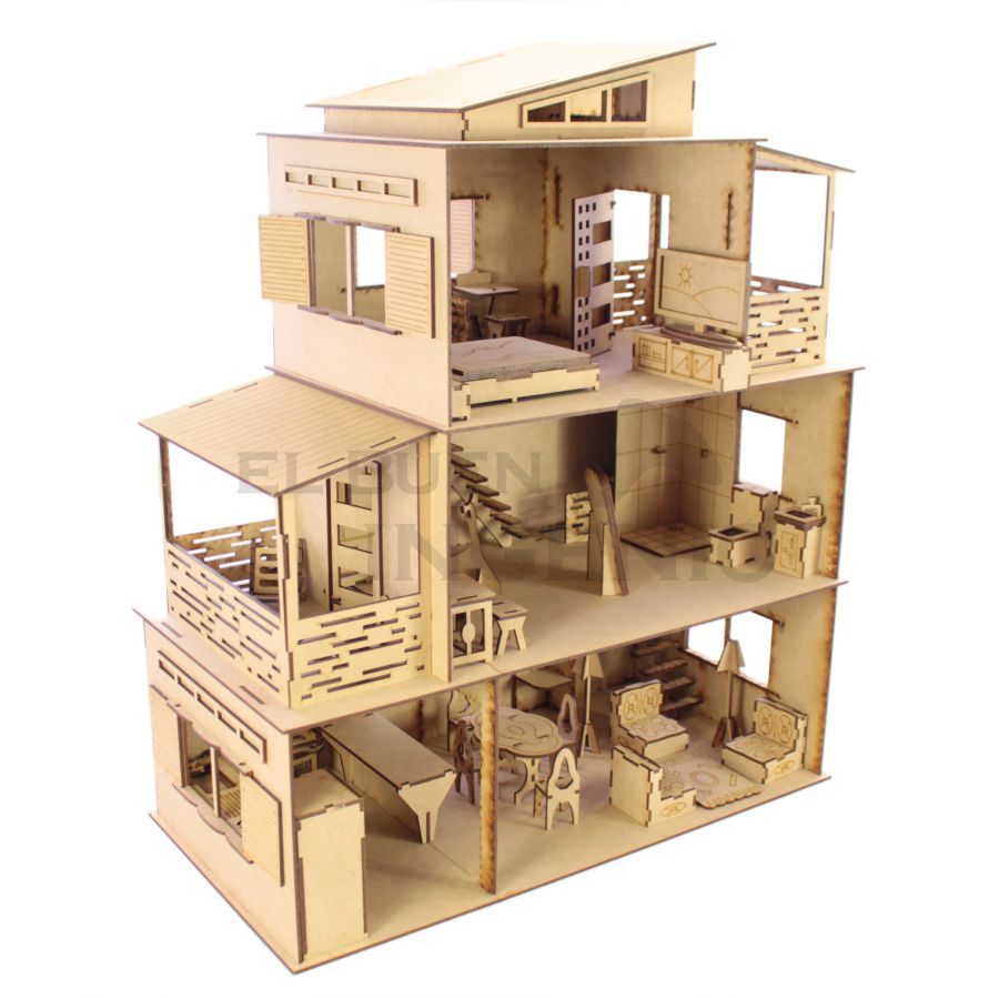 Casa de muñecas Moderna con muebles incluidos