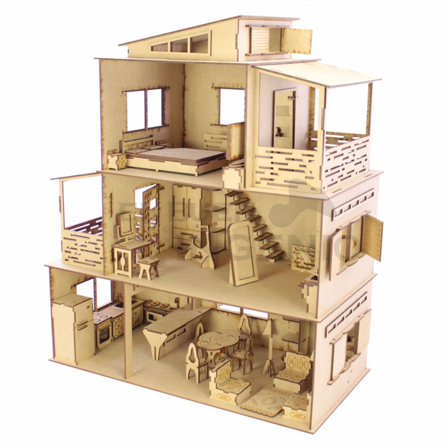 Casa de muñecas Moderna con muebles incluidos