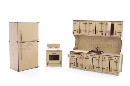 Kit cocina para Barbie. Refrigerador, estufa, alacena