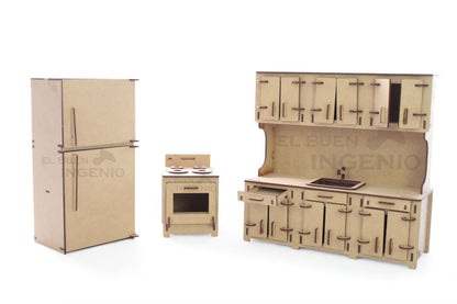 Kit cocina para Polly Pocket. Refrigerador, estufa, alacena