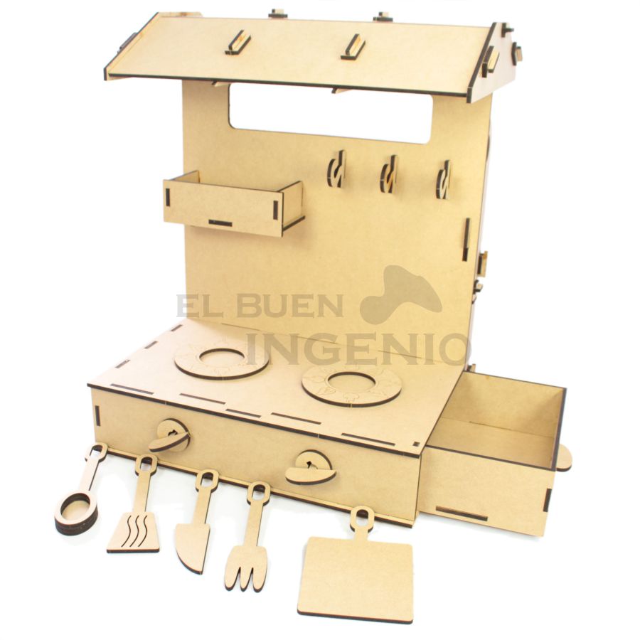 Cocina infantil de mesa con tiendita en la parte trasera