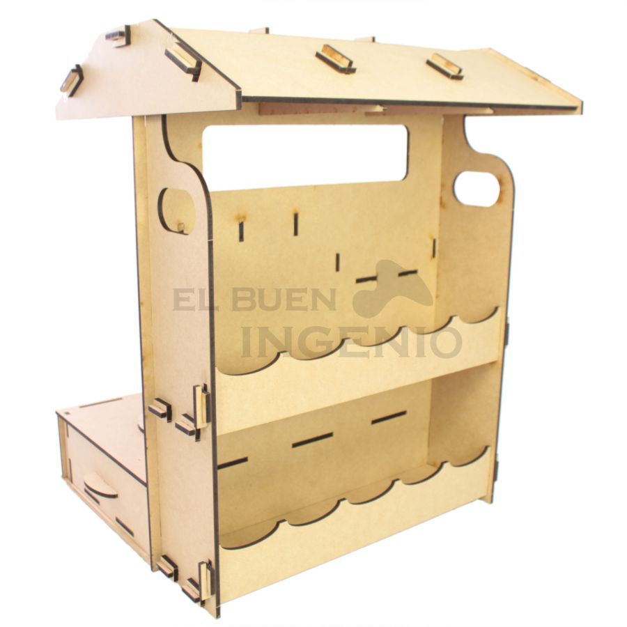 Cocina infantil de mesa con tiendita en la parte trasera