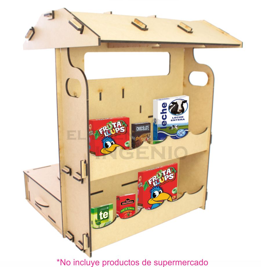 Cocina infantil de mesa con tiendita en la parte trasera