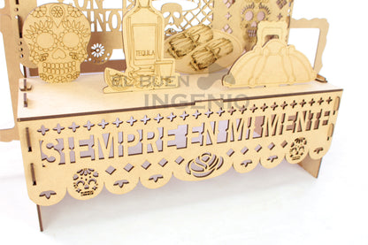 Ofrenda Día De Muertos Madera MDF Altar Con Decoración Y Adornos