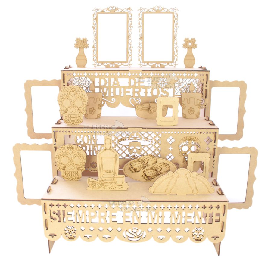 Ofrenda Día De Muertos Madera MDF Altar Con Decoración Y Adornos