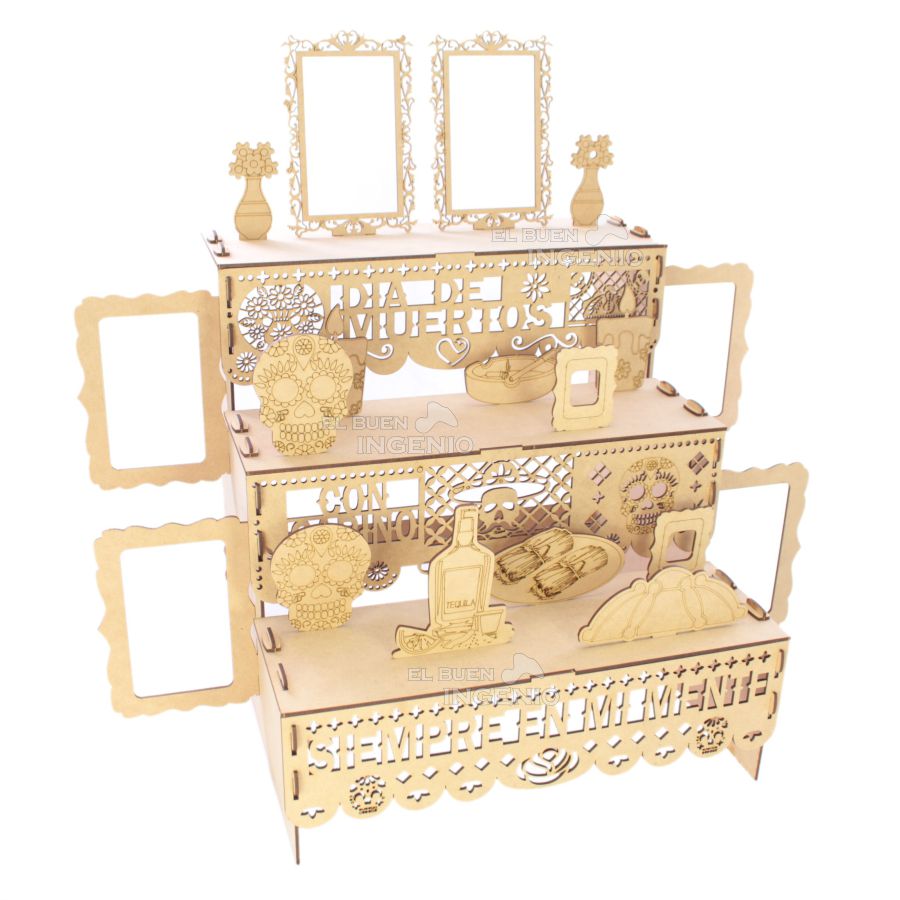 Ofrenda Día De Muertos Madera MDF Altar Con Decoración Y Adornos
