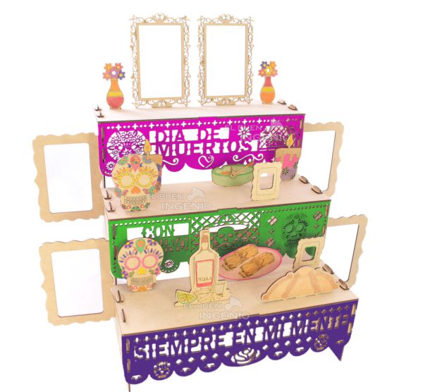 Ofrenda Día De Muertos Madera MDF Altar Con Decoración Y Adornos