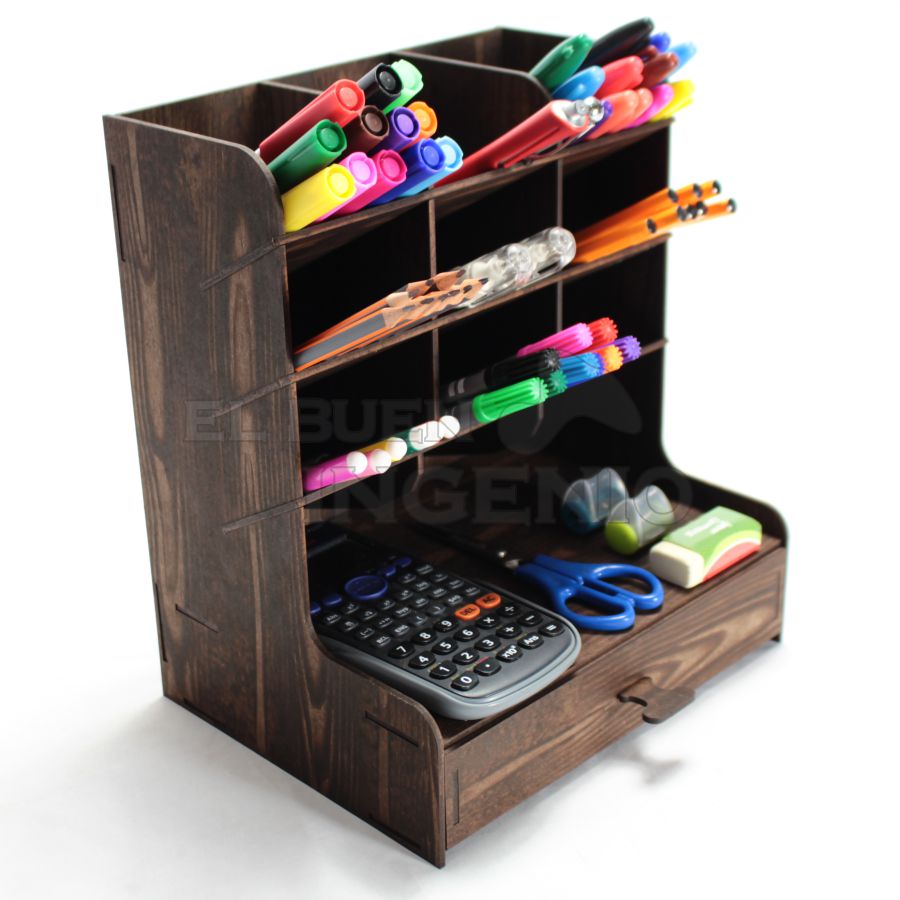 Organizador de escritorio con base para celular Conejo Nogal