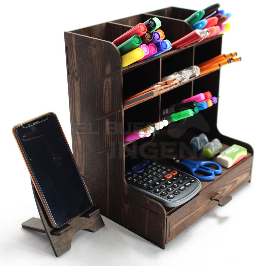Organizador de escritorio con base para celular Conejo Nogal