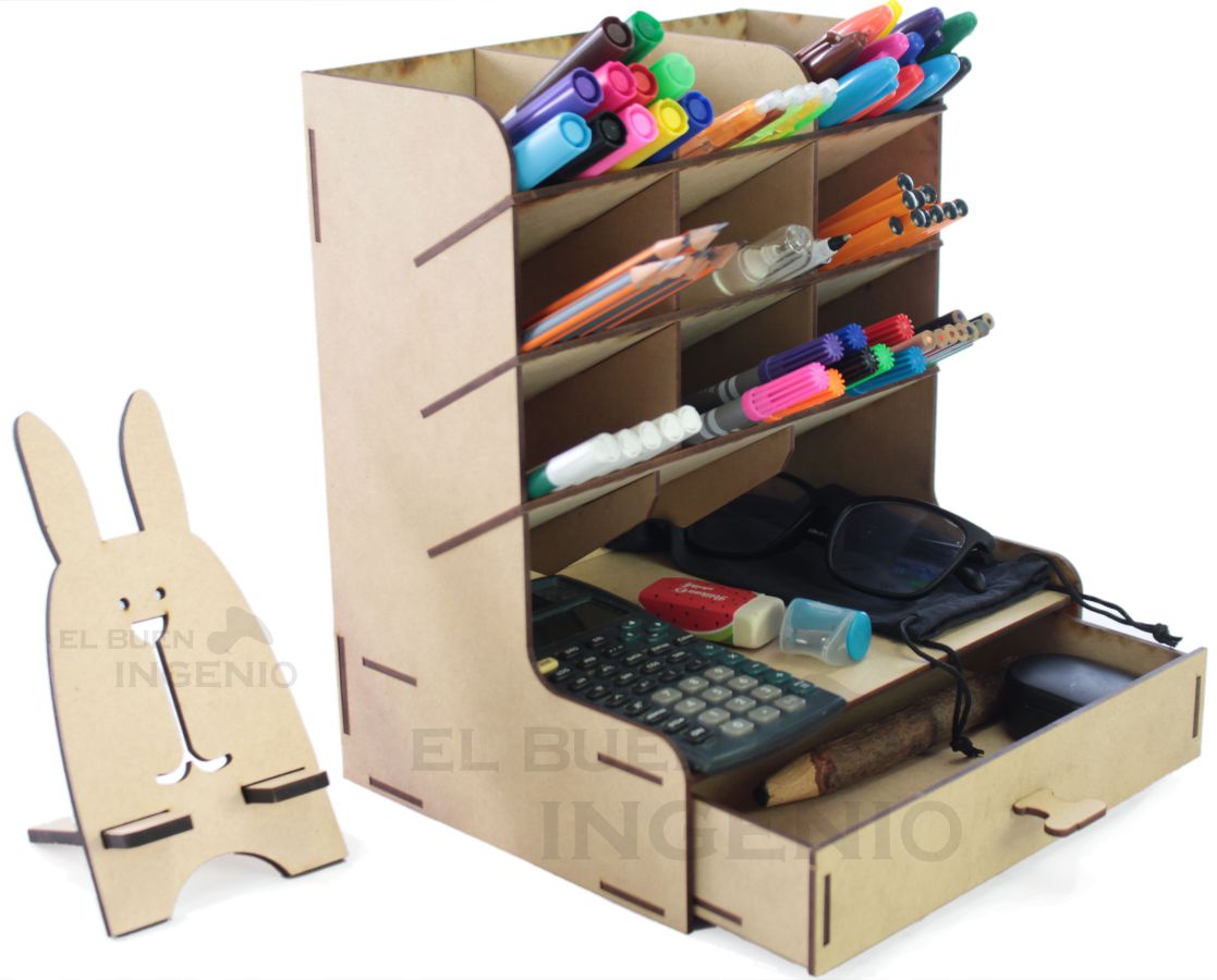 Organizador de escritorio con base para celular Conejo