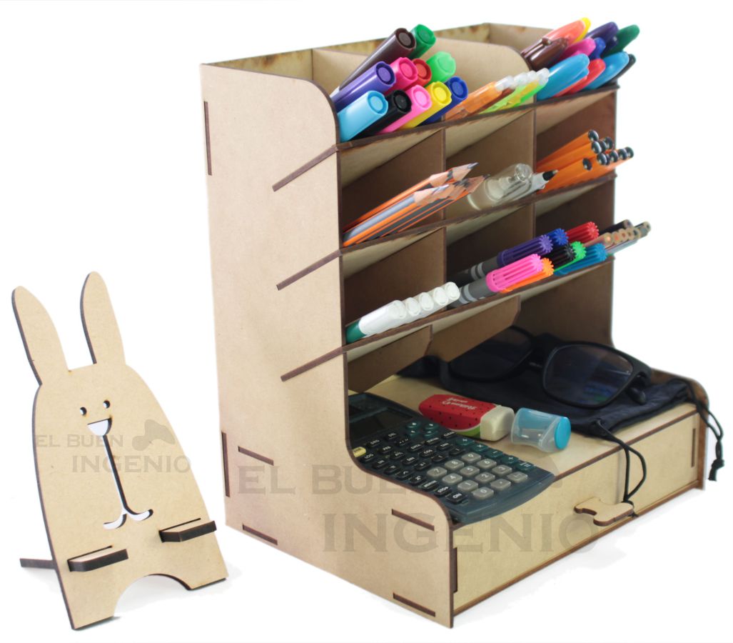 Organizador de escritorio con base para celular Conejo
