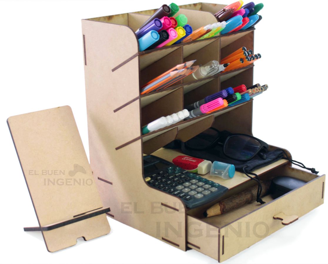 Organizador de escritorio con base para celular Plano