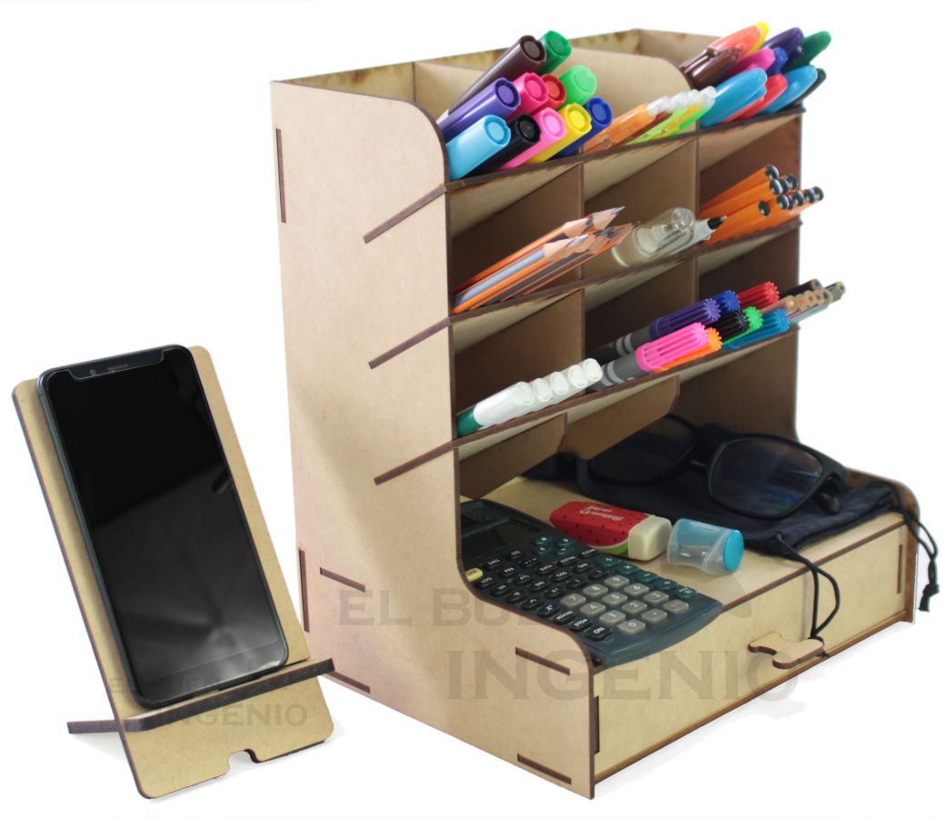 Organizador de escritorio con base para celular Plano