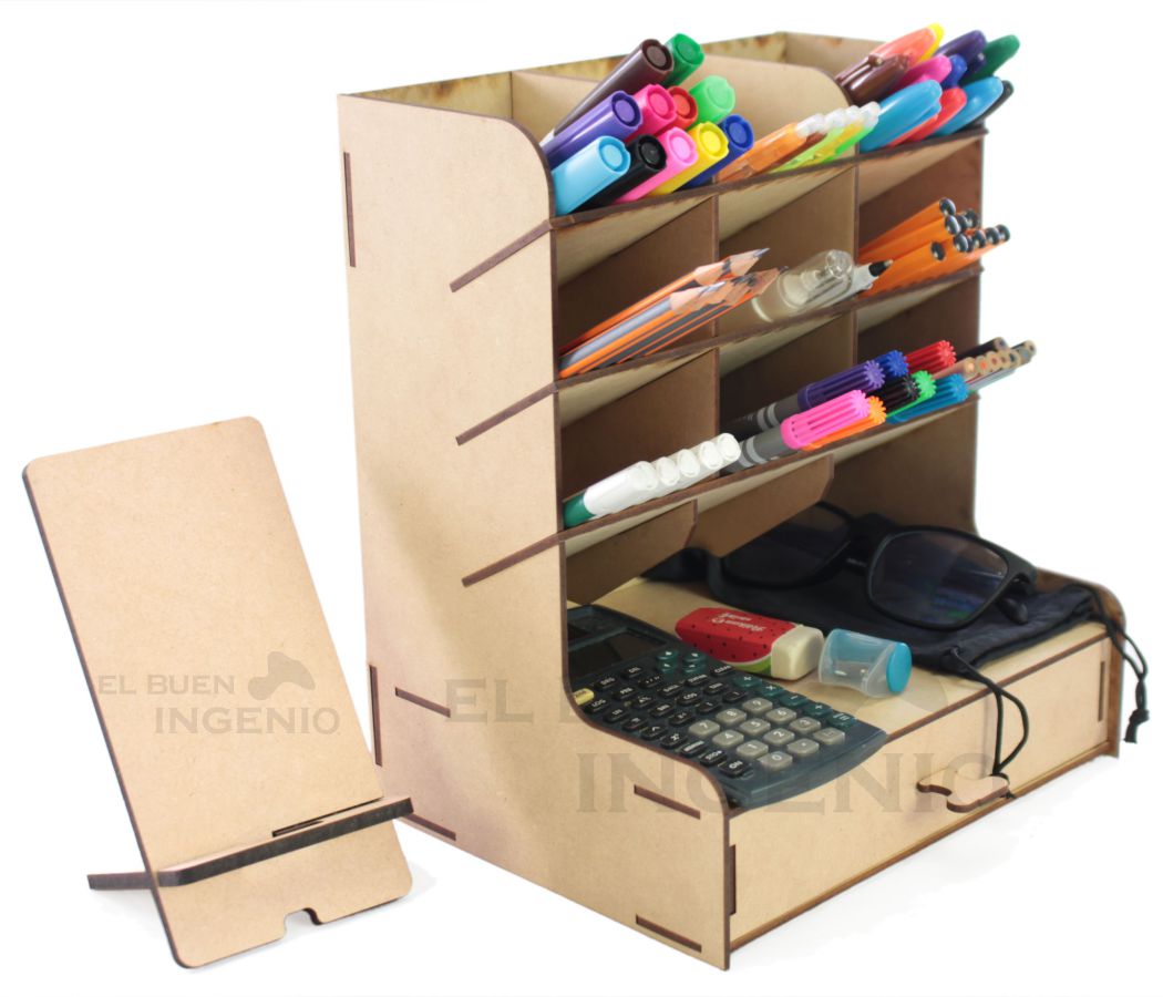 Organizador de escritorio con base para celular Plano
