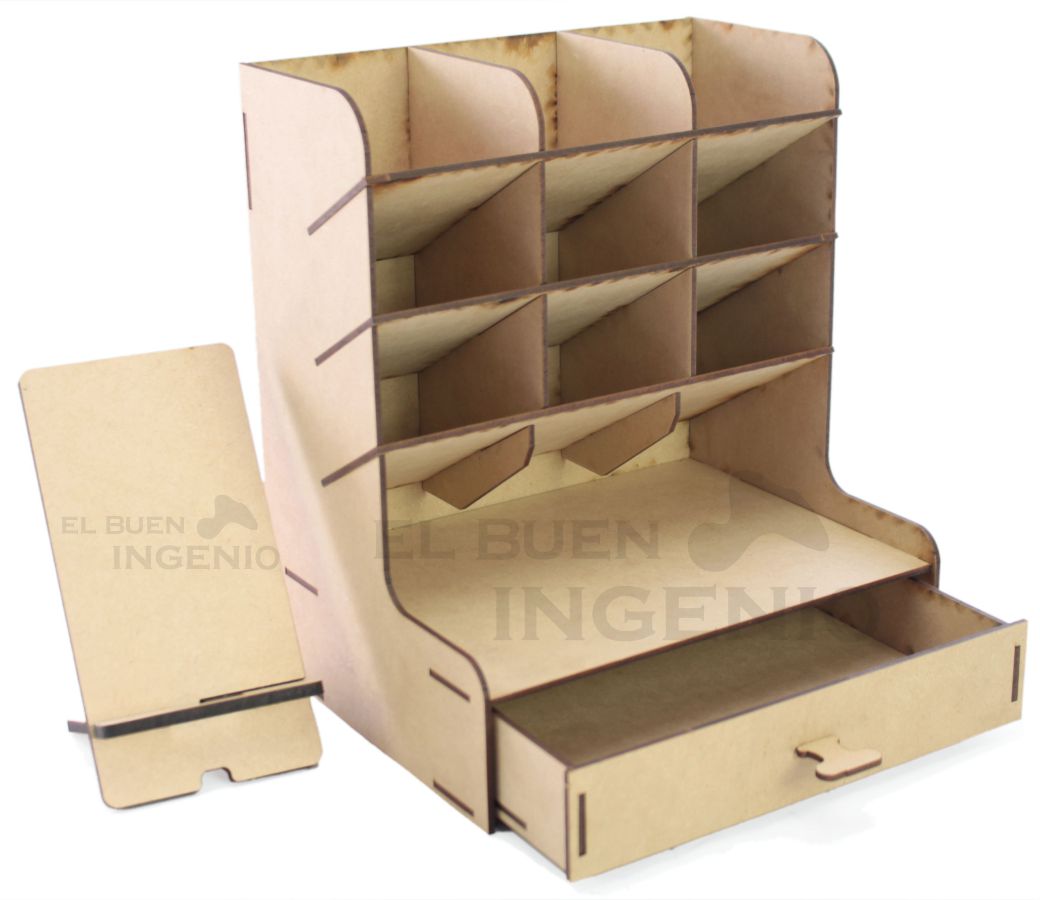 Organizador de escritorio con base para celular Plano