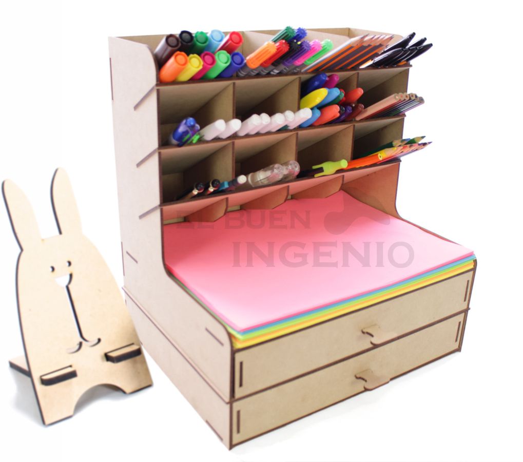 Organizador de Hojas para escritorio con base para celular Conejo Dos cajones N2-2